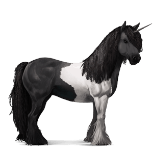 unicornio de montar pío negro tobiano